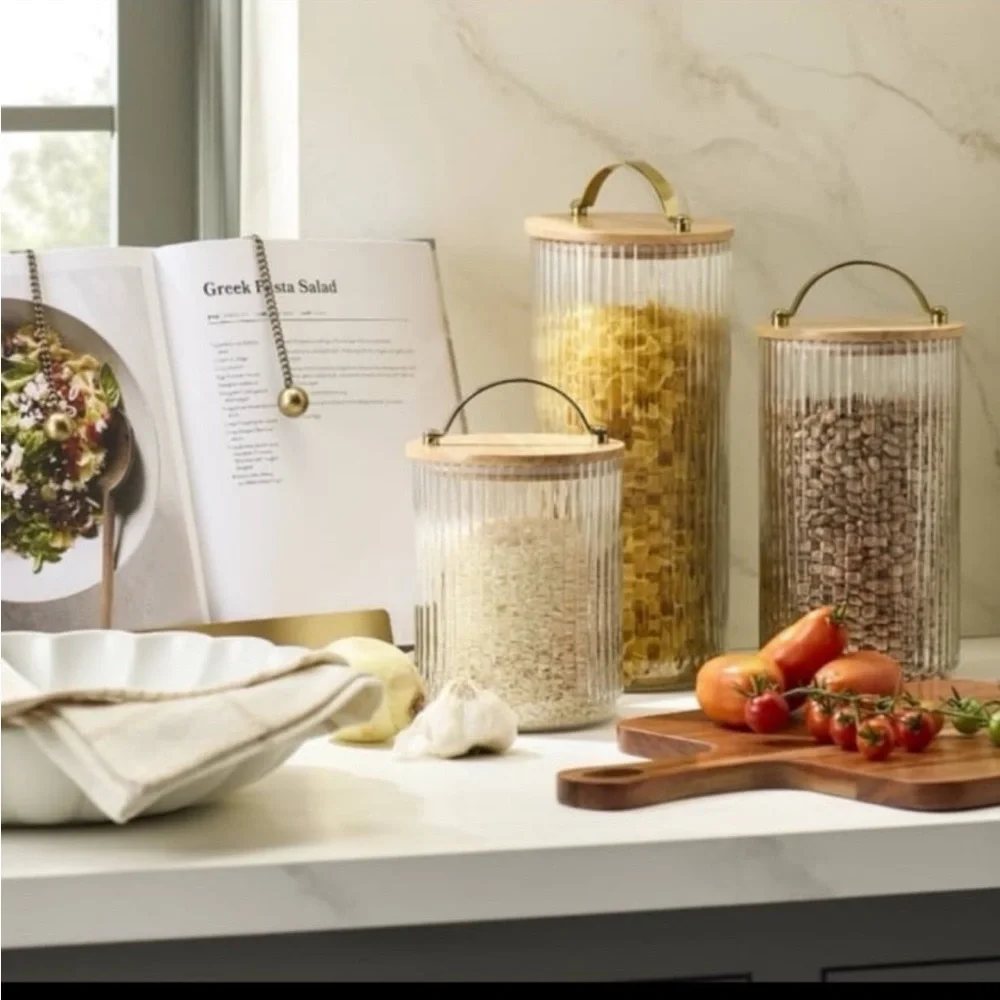 53oz Fluted Glass Storage Canister with Wood Lid - Hearth & Hand™